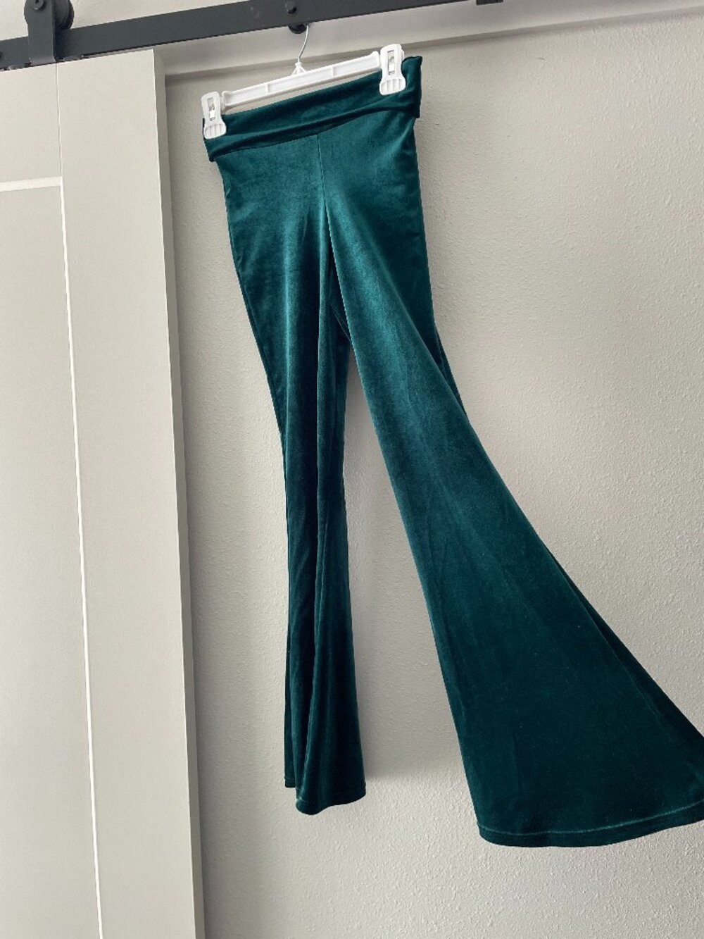 Green Velvet Boho Flare Pants - Picture 2 of 5